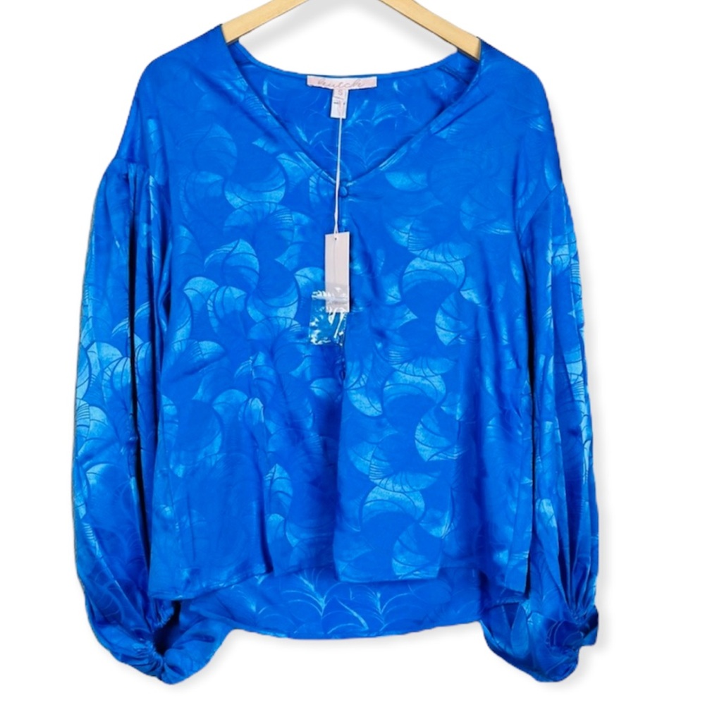 HUTCH Anthropologie Blue Kena Poet Sleeve Flowy Oversized Blouse Top XS NWT